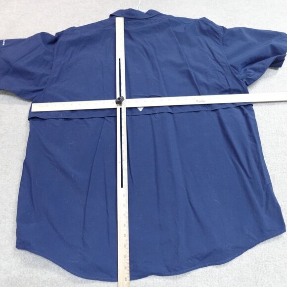 Columbia PFG Shirt 2XL Blue Solid Bahama Short Sleeve Fishing Vented - Picture 4 of 6